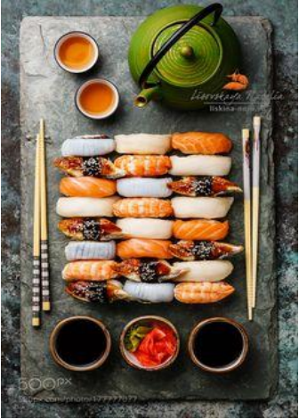 combinación del té verde con sushi